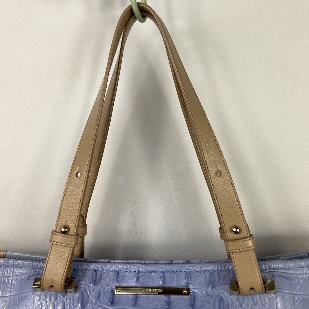 BRAHMIN Medium Arno Satchel Tote Leather Bag Lilac Periwinkle Silver - Picture 2 of 16